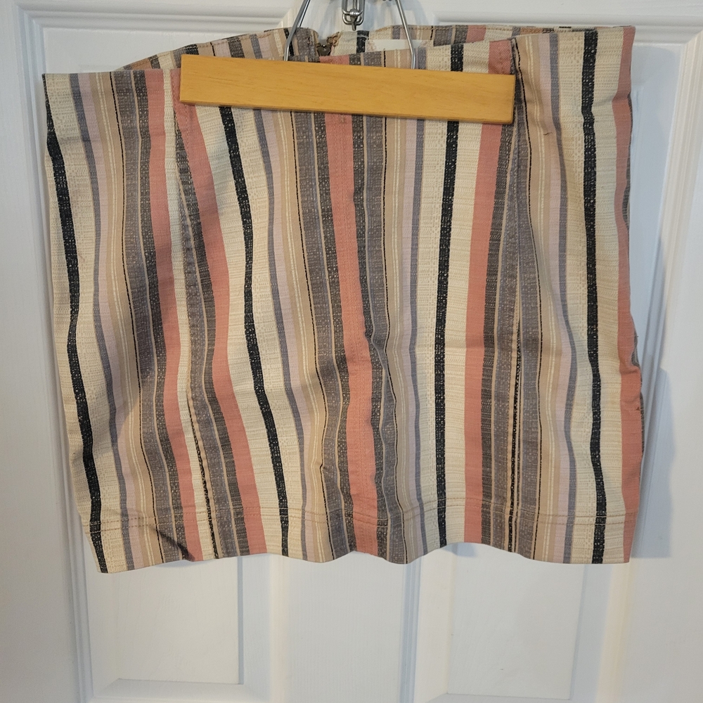 Altar'd State Pink and Black Striped Mini Skirt